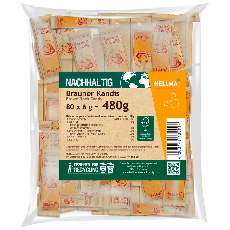 HELLMA Brauner Kandis Zuckersticks, 80 x 6,0 g